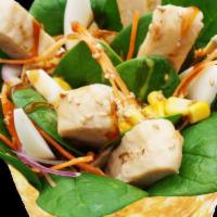 Chicken Teriyaki Crêpe · Sliced chicken breast, baby spinach, julienned carrots, corn, red onions, boiled organic egg...