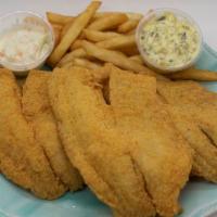 Tilapia Comes With Fries · 2 PC OF Fish Comes with your Choice Of Mild Sauce, Hot Sauce and Lemon Peppers with extra fr...