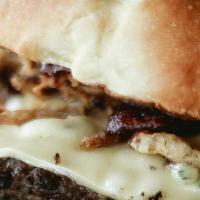 Delivery - East Bottoms Burger · 1/3lb burger patty topped with pepperjack cheese and placed on an onion bun with jalapeno pi...