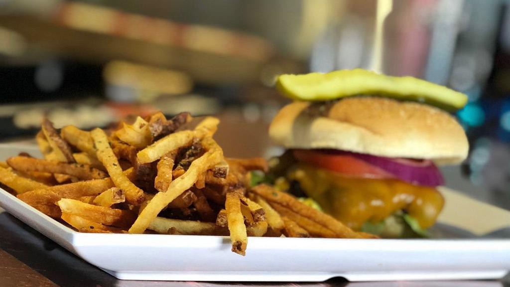 Blarney Burger · Our award-winning half-pound ground beef patty with lettuce, tomato, onion, pickle & your choice of American, Swiss, cheddar or pepper jack cheese. Dressed with Blarney's Special Pub Sauce.