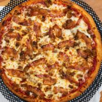 Bellcinos Meat Eater Pizza · Pepperoni, sausage, ham, beef, bacon and melted cheese.