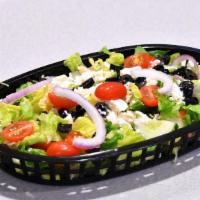 Garden Salad · Lettuce, tomatoes, red onions, bell peppers and cucumbers.