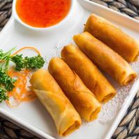 Crispy Spring Rolls · Vegetable spring rolls served with sweet chili sauce.