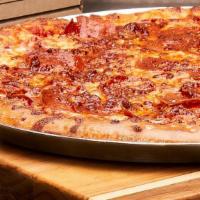 Pepperoni Feast · Fresh Mozzarella and old world style pepperoni tops our pizza sauce and Wisconsin cheese ble...