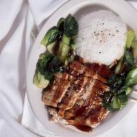 Chicken Teriyaki · Grilled chicken breast and bok choy; drizzled with teriyaki sauce, served with rice (Sub Tof...