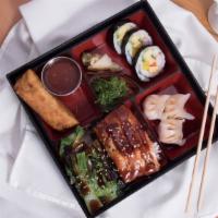 Salmon Teriyaki · 12 oz. grilled salmon fillets and bok choy; drizzled with teriyaki sauce, served with rice
