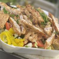 Chicken Greek Salad · Chicken shawarma or grilled chicken.