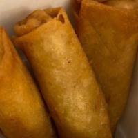 Vegetable Egg Rolls (3) · Three pieces. Homemade egg rolls stuffed with bean thread noodles, carrots and cabbage. Serv...