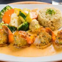 Stuffed Shrimp · Jumbo shrimp stuffed with crab meat, served with light thermidor sauce