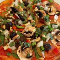 The Vegano · Small size only. Spinach, pine nuts, onions, red and green bell peppers, garlic, mushrooms, ...