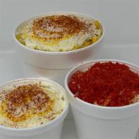 Corn Small - 12 Oz · Sweet Corn Boiled to perfection on a 12oz cup. Topped with Mayonnaise, Cotija Cheese, Butter...