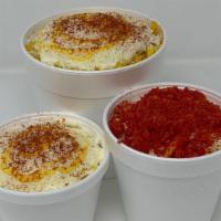 Corn X Large - 32 Oz · Sweet Corn Boiled to perfection on a 32oz cup. Topped with Mayonnaise, Cotija Cheese, Butter...