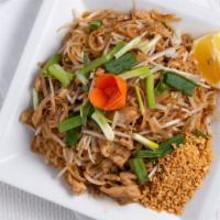 Pad Thai · A famous Thai dish that will leave you wanting more! stir fry rice noodles with eggs, bean s...