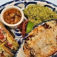 Segundo Platter · two cheese enchiladas, two gringo tacos, cilantro rice, and borracho beans.
