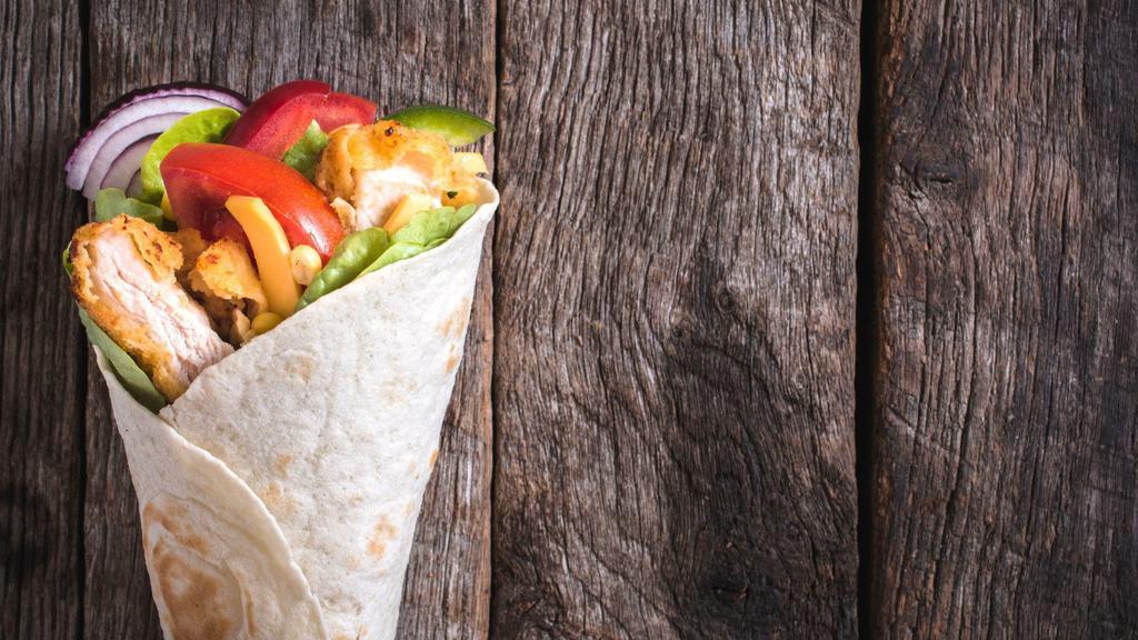 Zeus Pita Wrap · Grilled organic chicken topped with juicy tomatoes, fresh sliced cucumbers, onions, crumbled feta and Tzatziki sauce on a fresh pita.