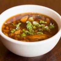 Hot & Sour Soup (1) · Hot and spicy. vegetarian. Soup that is both spicy and sour, typically flavored with hot pep...