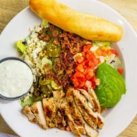 Cobb Salad Bowl · mixed greens, grilled chicken, avocado, jalapeño, bacon, tomato, bleu cheese crumbles. Serve...