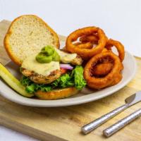 Guacamole Chicken Sandwich · Grilled chicken topped with pepper jack, guacamole, lettuce, and tomato. Served on toasted b...