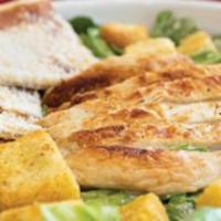 Chicken Caesar Salad · romaine lettuce, homestyle croutons, and shredded parmesan cheese, tossed with caesar dressi...