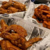 Traditional Wings (12) · Lightly breaded, deep-fried & tossed in your choice of sauce.