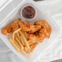 Chicken Tenders With Fries · Hand-breaded fresh chicken tenders served with your choice of breading style and choice of o...