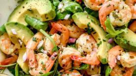 Jumbo Shrimps & Avocado · Spring mix, marinated and grilled jumbo shrimps, avocado, sweet cherry tomatoes.