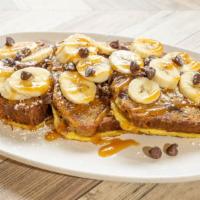 Chocolate Banana · homemade chocolate banana bread, topped with more bananas, chocolate chips, drizzled with ou...