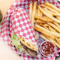 Gyros Sandwich On A Pita (Meal) · Meal includes fries & drink. Beef/Lamb meat with Tzatziki, Lettuce, tomato, onion.