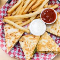Quesadilla (Entrée) · Grilled Chicken or Ground Beef. Grilled onion, bell pepper & cheese with Sour cream.