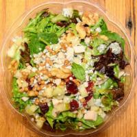 Apple & Pear (Large) · organic spinach, spring mix, herb grilled chicken, organic wheatberry, diced apple, pear, cr...
