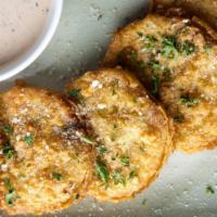 Fried Green Tomatoes · hand breaded + parmesan + parsley + chipotle ranch