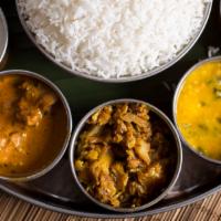 Non-Veg Thali - Until 3Pm · Butter naan, Chicken starter ,chicken curry, and Chicken biryani