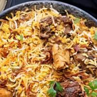 Hyderabadi Goat Dum Biryani (Family Pack) · Family pack includes biryani for 3 + appetizer and dessert (chef choice). Family pack is onl...