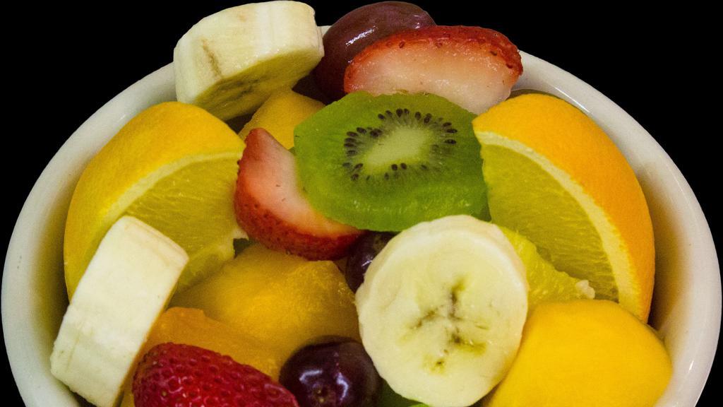 Fresh Fruit · (Fruit may not be identical to image, but usually we have strawberry, blueberry, banana, cantaloupe, honey dew, pineapple)