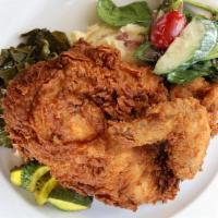 Buttermilk Fried Chicken · Buttermilk fried chicken is brined, breaded, seasoned, and fried to order. Served with  roas...