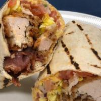 Chicken & Bacon Wrap · Choice of blackened or crispy fried chicken, with bacon, lettuce tomato, onion, pimento chee...