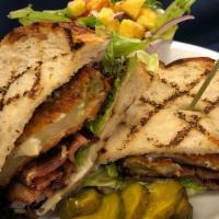 Fried Green Tomato Blt · Pecan-smoked bacon, green onion aioli, red onion, lettuce, and arugula served on Texas toast.