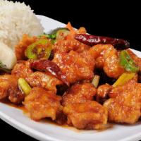 Hot Chili · Crispy, tofu, chicken, beef or shrimp with cashews, green onion, and spicy dried chilies in ...