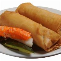 Chicken Egg Roll (2) · Chicken and vegetables wrapped in spring roll skin and fried; served with peanut sauce and p...