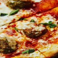 Meatball Pizza · Meatballs, Mozzarella, Provolone, Oregano, Chili Flake.
**meatballs contain dairy and gluten