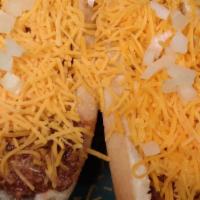 Coney With Cheese · An all beef hotdog topped with Dads Coney Sauce, yellow mustard, diced onions and feathered ...