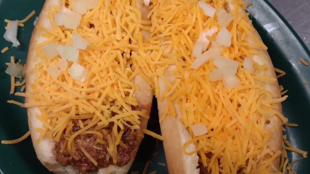 Coney With Cheese · An all beef hotdog topped with Dads Coney Sauce, yellow mustard, diced onions and feathered cheddar cheese