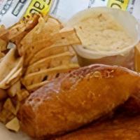 Fish & Chips (2 Pieces) · Tavern battered cod fish and chips. Served with bread and choice of side salad or french fri...