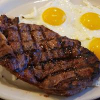  Ribeye Steak & Eggs · Eight ounce Ribeye cooked to order, three eggs any style, home fries.