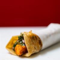 Paneer Tikka Roll (Veg) · Indian soft cheese cut in triangle shape, marinated with yogurt and spices, baked. (Allergen...
