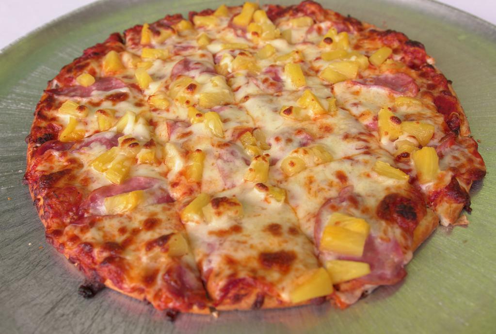 Hawaiian · Pineapple ham, extra cheese.