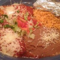 D -Chiles Rellenos (2) · two poblano peppers stuffed with monterey cheese and ground beef(cheese also available) topp...
