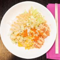 Spicy Ahi (Raw) · Spicy. Spicy tuna lettuce, sweet onion, cucumber, corn, onion crisps, cashew nuts, masago, s...