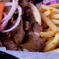 Gyro Dinner With Fries · Gyro Meat, tomatoes & onions
Tzatziki on side

*DINNER INCLUDES fries, feta, olives & pepper...