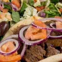 Gyro Dinner With Greek Salad · Gyro Meat, tomatoes & onions
Tzatziki on side

*DINNER INCLUDE Greek Salad, feta, olives & p...